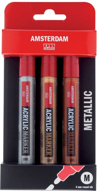 AMSTERDAM Acrylic Marker Set Metallic in Gold, Silber und Multicolour, 3 Stück - Bild 1