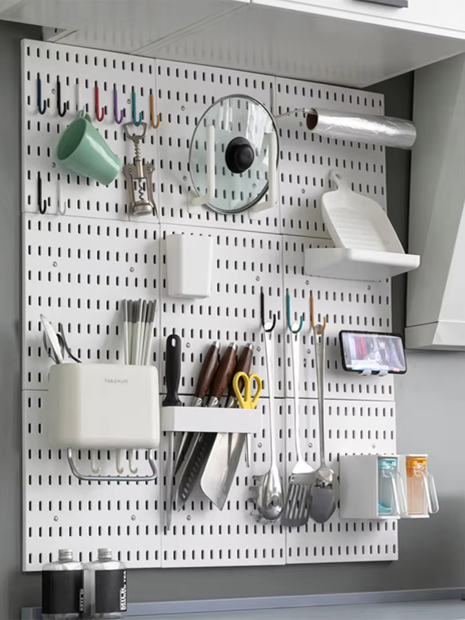 FLUQUOR Lochwand Organizer zur Wandmontage ohne Bohren, Modulares Aufbewahrungssystem aus Kunststoff, Farbe: Weiß - Bild 2
