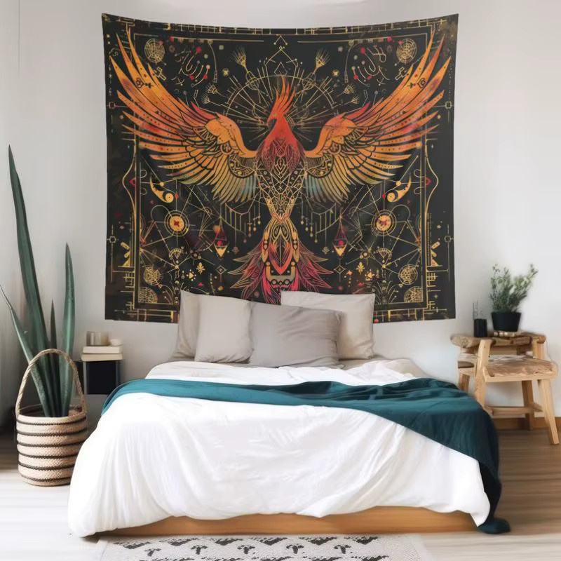 VIKAMA Phoenix Himmels-Wandteppich in Multicolour, mystischer Astrologie Wandbehang im Boho-Stil für dein Schlafzimmer oder Wohnzimmer - Bild 2