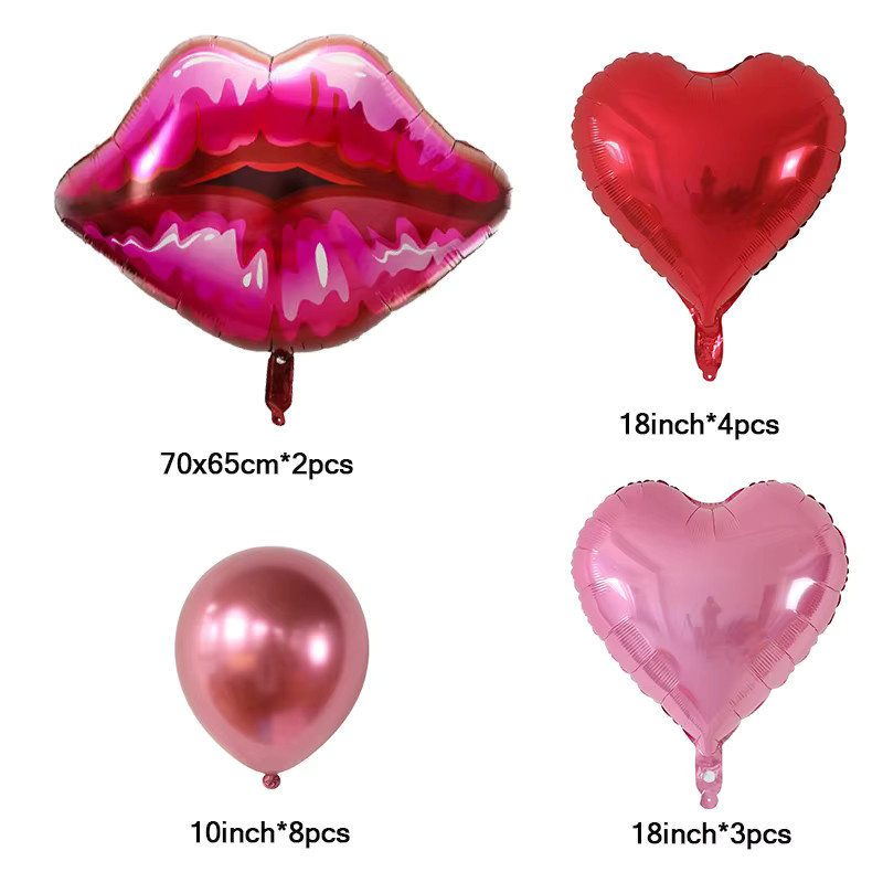 LQVYI Folienballons Set mit Lippenstift und Herz-Motiv in Pink für Valentinstag, Hochzeit und Babyparty - Bild 2