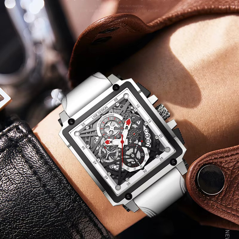 Lige Armbanduhr Quarz, Eckig, Silikon, Weiß, Herren - Bild 6
