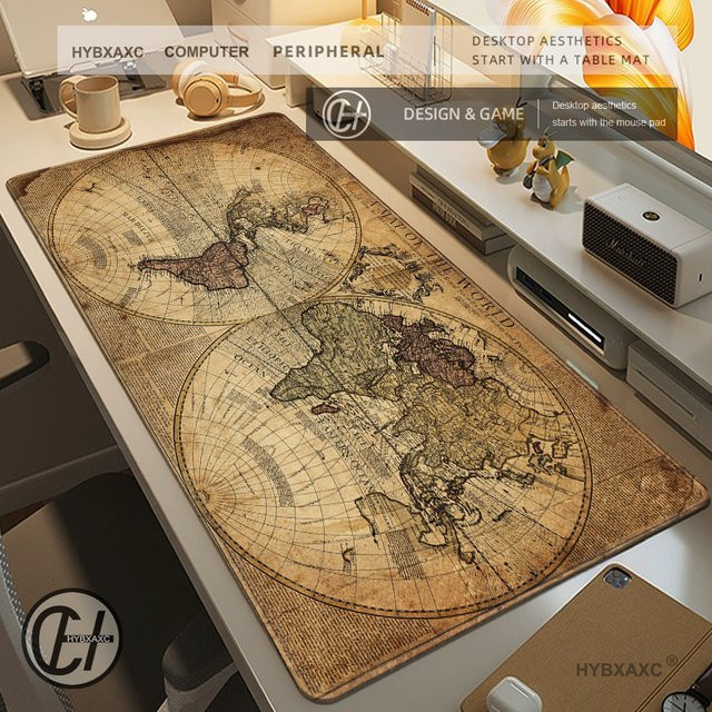 HYBXAXC Mauspad Retro Navigationskarte Kunst Gamer Mousepad aus Naturkautschuk als große Schreibtischunterlage - Bild 1