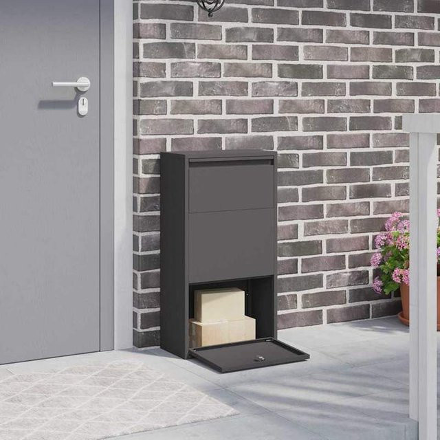 Moderner Paketbriefkasten aus Stahl in Schwarz mit Paketfach und Stauraum für den Außenbereich, H x B x T: 82 x 44 x 22 cm - Bild 1
