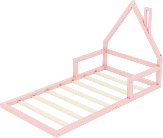 KOMHTOM Kinderbett in Hausform aus massivem Kiefernholz, Rosa, B/T/H: 90 x 200 x 107 cm - Bild 1