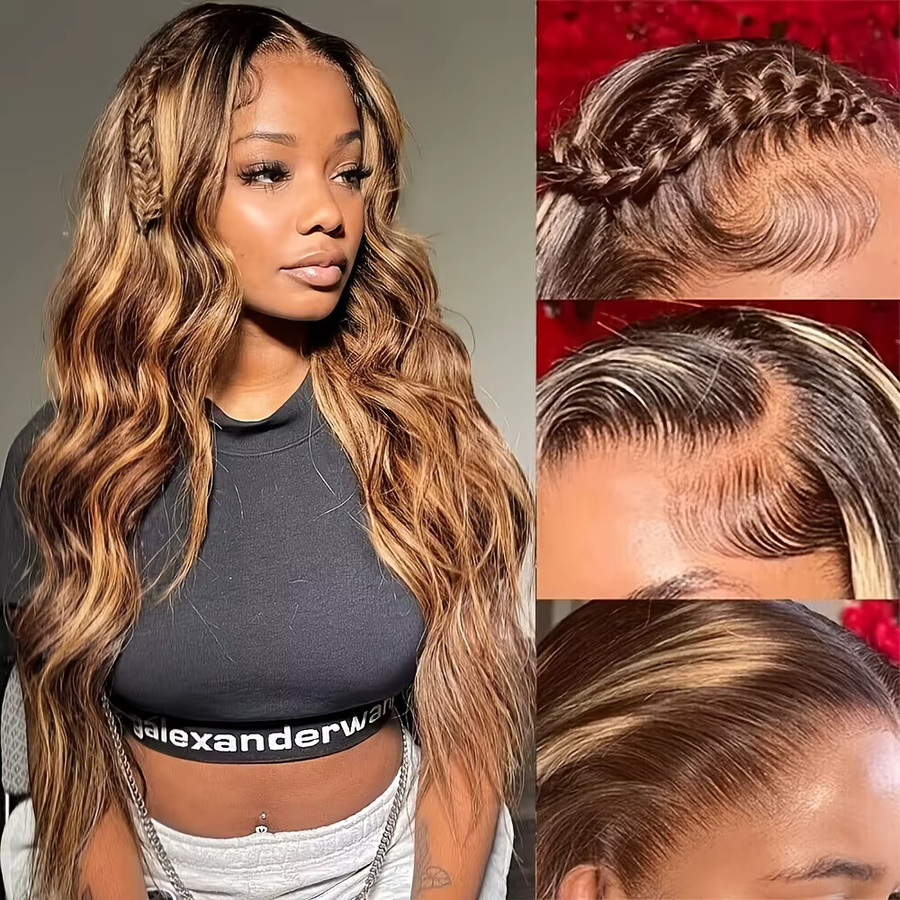 TTSMINS Perücke, Honigblondes Echthaar, Ombre Deep Wave, 30 Zoll - Bild 3