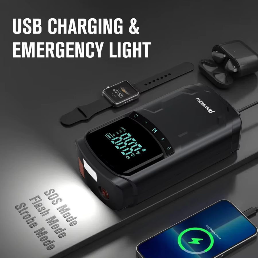 PAIVIROKU Auto Starthilfe mit Luftkompressor und Power Bank, 5000A Batterie Booster, 150PSI Reifenfüller und Beleuchtung, Schwarz - Bild 4