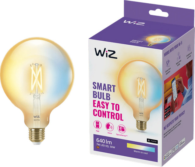 WiZ Smart Filament LED-Lampe Globe XL mit E27-Sockel, CCT Tunable Light, Transparentes Glas - Bild 1