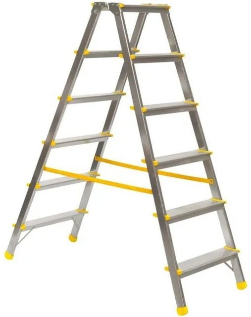 PROREGAL Metal Double Giraffe Doppelseitige Aluminium-Stufenstehleiter mit 6 Stufen, Farbe: Silber/Gelb, Höhe: 132 cm, Tragkraft: 150 kg - Bild 1