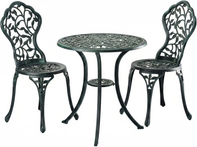 Relaxdays Bistroset aus Aluminiumguss in Schwarz und Grün mit Blättermuster für Garten, Terrasse oder Balkon, B/T/H: 65 x 60 x 86 cm - Bild 1