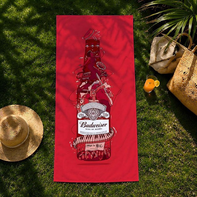 Budweiser Strandhandtuch von JMG Household Supplies, schnelltrocknendes Mikrofaser-Handtuch für Schwimmen und Outdoor, Farbe: Rot, B/H: 60 x 35 cm - Bild 1