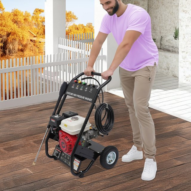 Bymaocar Benzin-Hochdruckreiniger mit 7 PS, 2200 PSI und 2,3 GPM, tragbares Reinigungsgerät inklusive 5 Sprühdüsen und 8 m Hochdruckschlauch - Bild 1