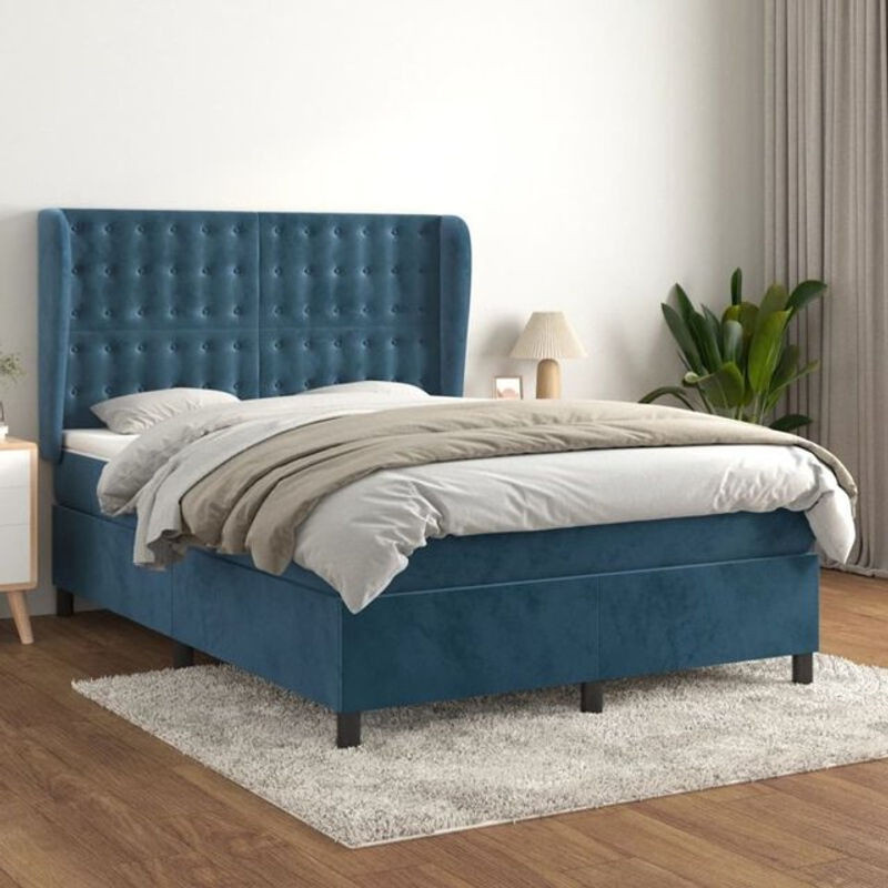 Vidaxl Boxspringbett mit Matratze aus Samt in Blau, B/T/H: 140 x 190 x 118 cm - Bild 1
