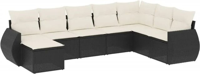 vidaXL 8-teilige Garten-Sofagarnitur aus Poly-Rattan mit Kissen in Schwarz - Bild 1