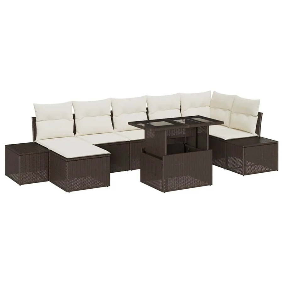vidaXL 8-teiliges Garten-Sofaset aus Poly Rattan in Braun mit Kissen und Stauraum in U-Form - Bild 2
