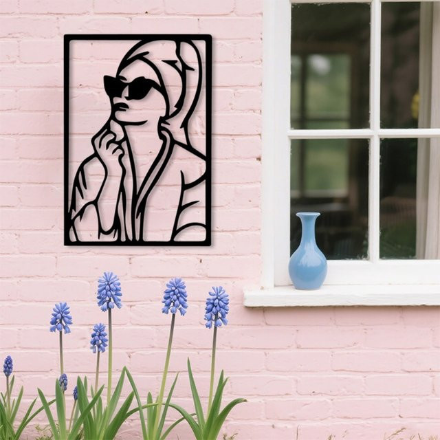 CIFBUY Moderne Minimalistische Metall-Wandkunst in Schwarz-Weiß als abstrakte Linienzeichnung für Innen und Außen - Bild 1