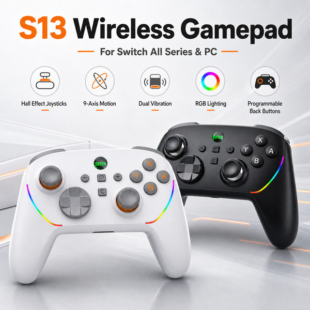 VILCORN S13 Kabelloser Bluetooth Gamepad Controller für Nintendo Switch, OLED, Lite und PC in Weiß mit Ein-Tasten-Aufweckfunktion und Dual-Vibration - Bild 1