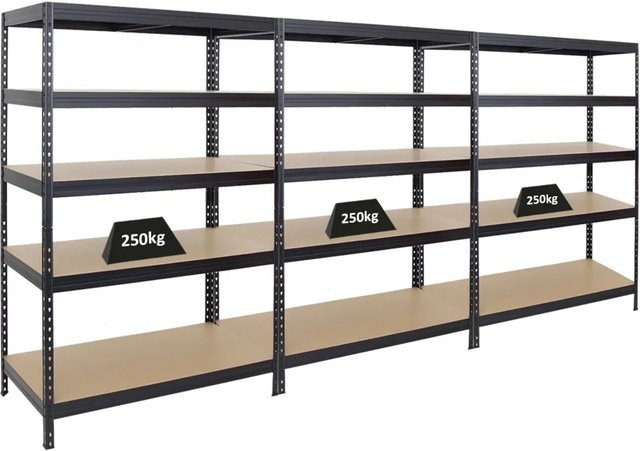 PROREGAL 3er Set Schwerlastregal Rivet in Schwarz, H x B x T: 180 x 120 x 60 cm, Fachlast 250 kg - Bild 1