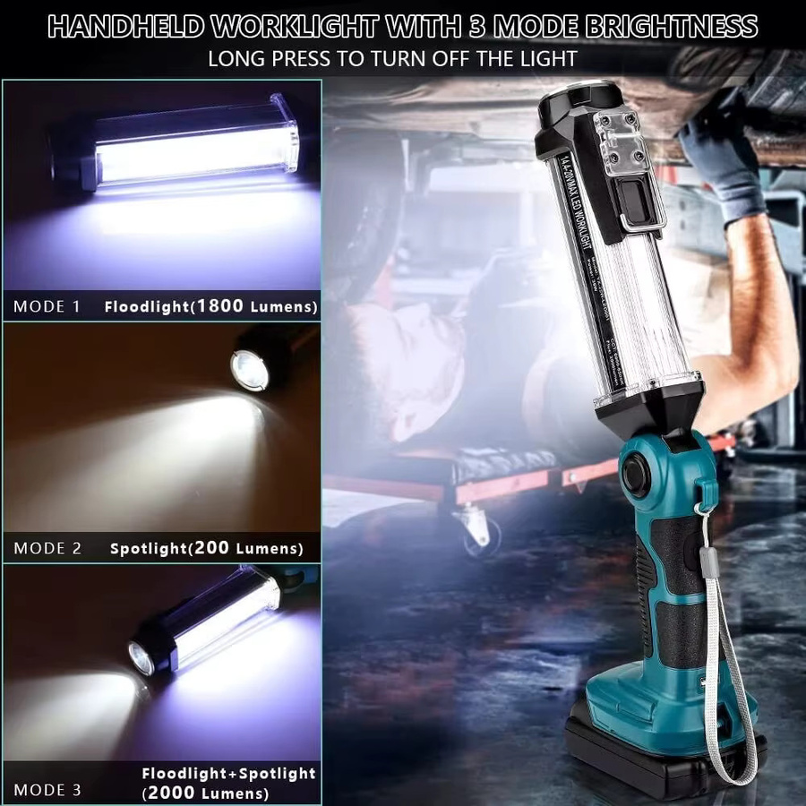 Makita LED-Arbeitsleuchte in Blau mit 35 W, tragbarer Flutlicht-Scheinwerfer für 18 V Li-Ionen-Akkus und USB-Anschluss - Bild 6