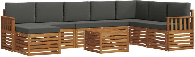 vidaXL Sofagarnitur 9-teilig aus Massivholz Akazie in Natur und Anthrazit mit Polstern und Armlehnen - Bild 1