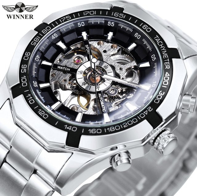 WINNER Armbanduhr Skelett, Automatik, Edelstahl, Herren, Silber - Bild 1