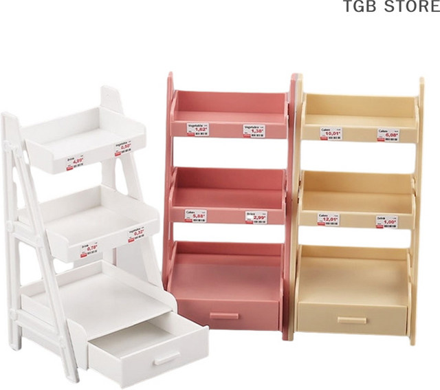 DIAPER&CORED Miniatur Bücherregal Display Rack für Puppenhaus in Weiß und Natur 1:12 Maßstab - Bild 1