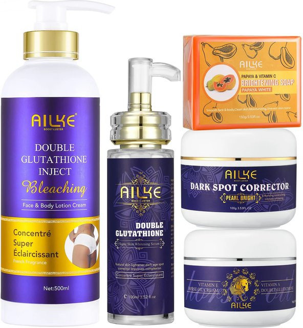 AILKE Glutathion 5-in-1 Hautpflegeset für Damen, mit Lotion, Serum, Creme und Seife - Bild 1
