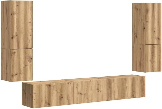 vidaXL TV-Schrankset Wandmontiert 4-teilig in Artisan-Eiche, Modernes Wandregal-Set für dein Wohnzimmer, Farbe: Braun - Bild 1