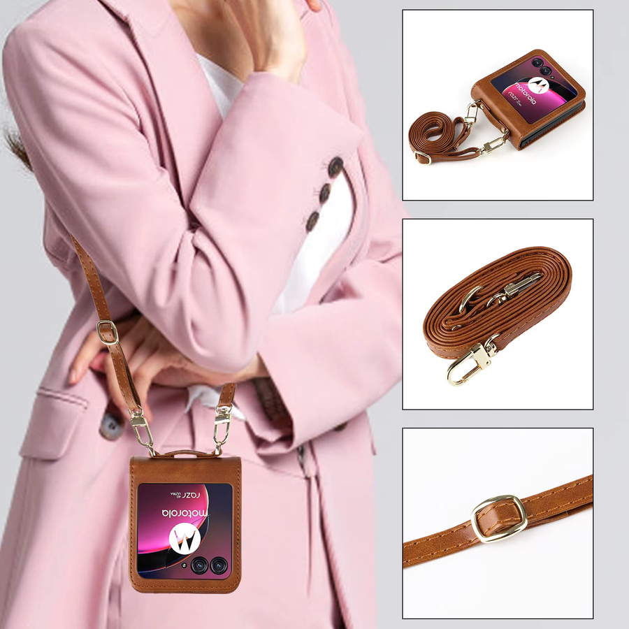 Lederhülle für Motorola Razr 70 60 50 Ultra Moto Razr 40 Razr+ in Pink mit Kartenhalter und Lanyard - Bild 3