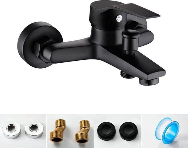 Binchi Outdoor Product Wandmontierte Duscharmatur aus Zinklegierung mit Doppel-Auslauf in Schwarz - Bild 1