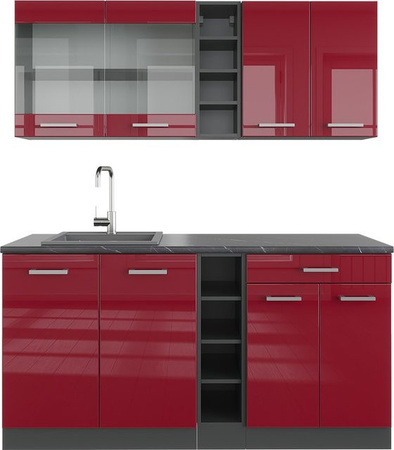 Vicco R-Line Single Küchenzeile Einbauküche in Anthrazit und Bordeaux Hochglanz Breite: 160 cm