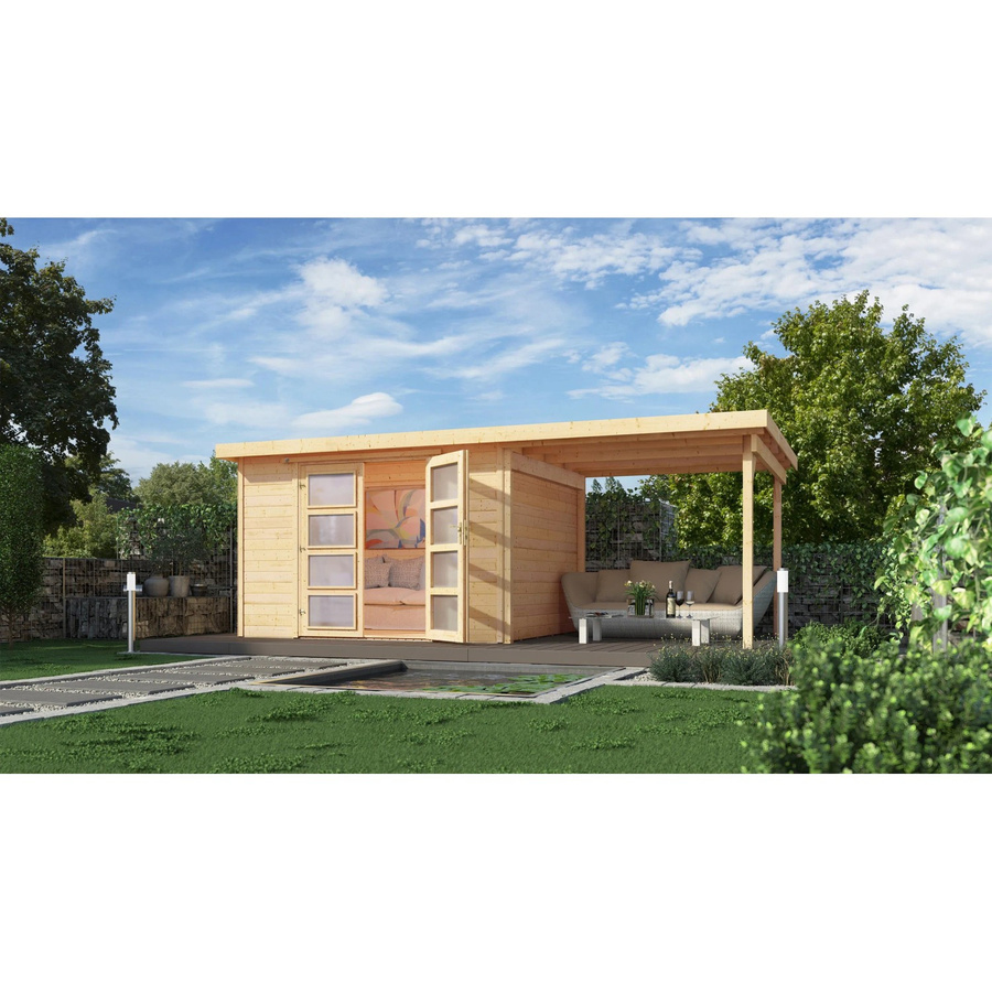 WEKA Gartenhaus 321 B Gr.4 aus europäischer Fichte mit Flachdach in Beige, B/H/T: 553 x 206 x 194 cm - Bild 2