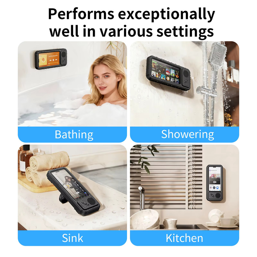Oatsbasf Dusch-Handyhalterung mit kabellosem Bluetooth-Lautsprecher, wasserdichte Wandmontage für 4-7 Zoll Smartphones in Schwarz oder Weiß - Bild 4
