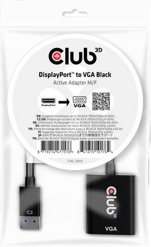 Club 3D CAC-2013 DisplayPort auf VGA Adapter in Schwarz für Full HD - Bild 1