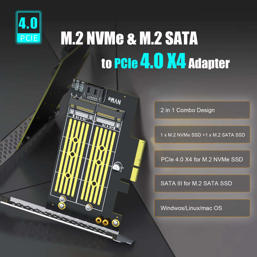 GLOTRENDS M.2 PCIe-Adapter für eine M.2 NVMe SSD und eine M.2 SATA SSD in Schwarz - Bild 2