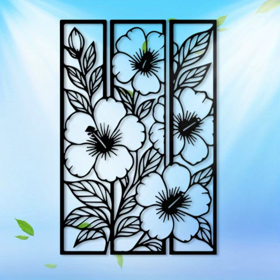 CIFBUY Wanddekoration aus Metall mit Blumenmotiv in Schwarz, 3D-Floral-Design im Industrial-Stil, B/H: 30,48 x 30,48 cm - Bild 3
