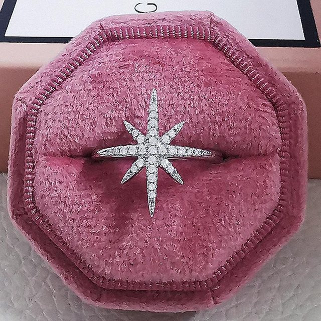 Ring 925 Sterlingsilber, Diamant, Fünfzackiger Stern, Damen - Bild 1