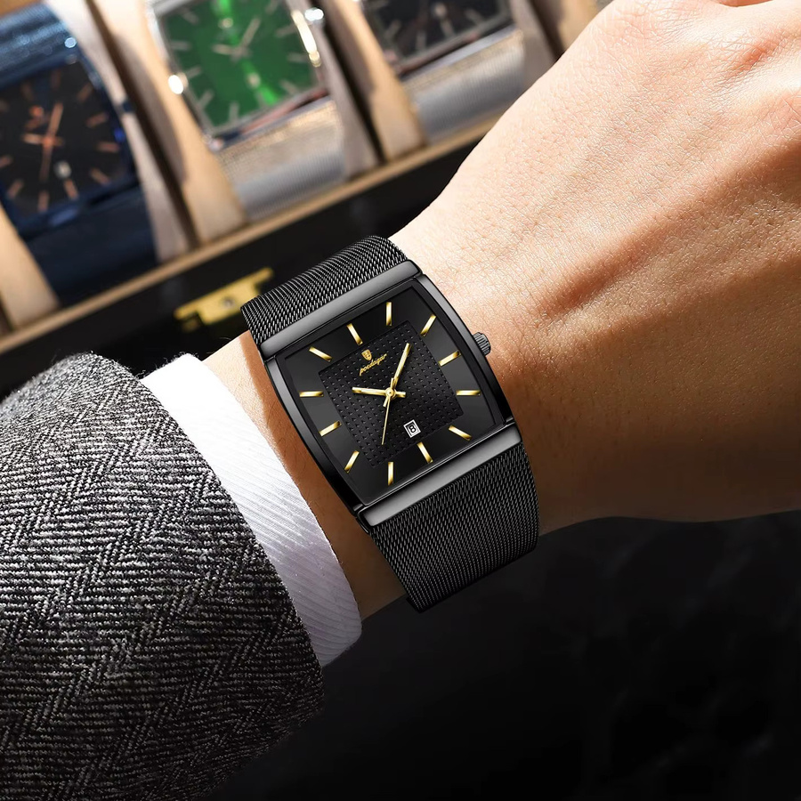 POEDAGAR Armbanduhr Quarz, Edelstahl, Schwarz, Silber, Herren - Bild 6