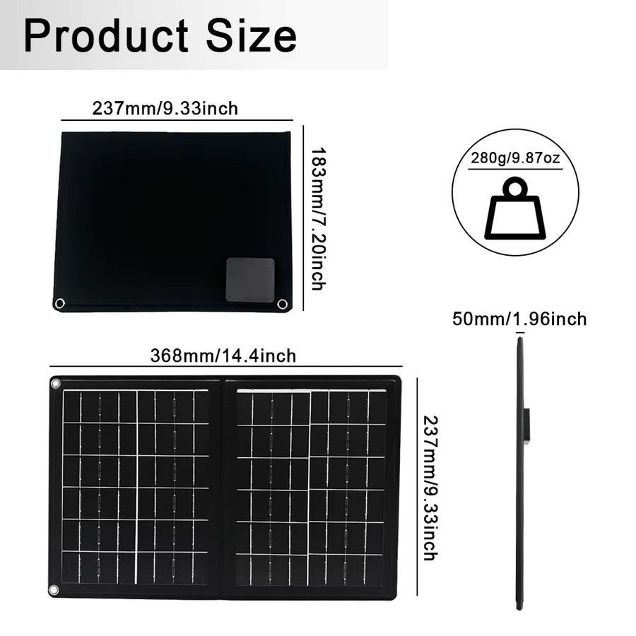 SOECOPO Faltbares Solarpanel 40 W für Outdoor-Aktivitäten mit Powerbank, USB und Typ-C, Schwarz - Bild 3