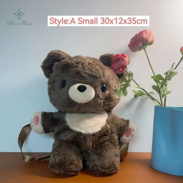 Weft Kawaii Y2K Plüsch Braunbär Rucksack, weicher pelziger Tier Rucksack - Bild 1