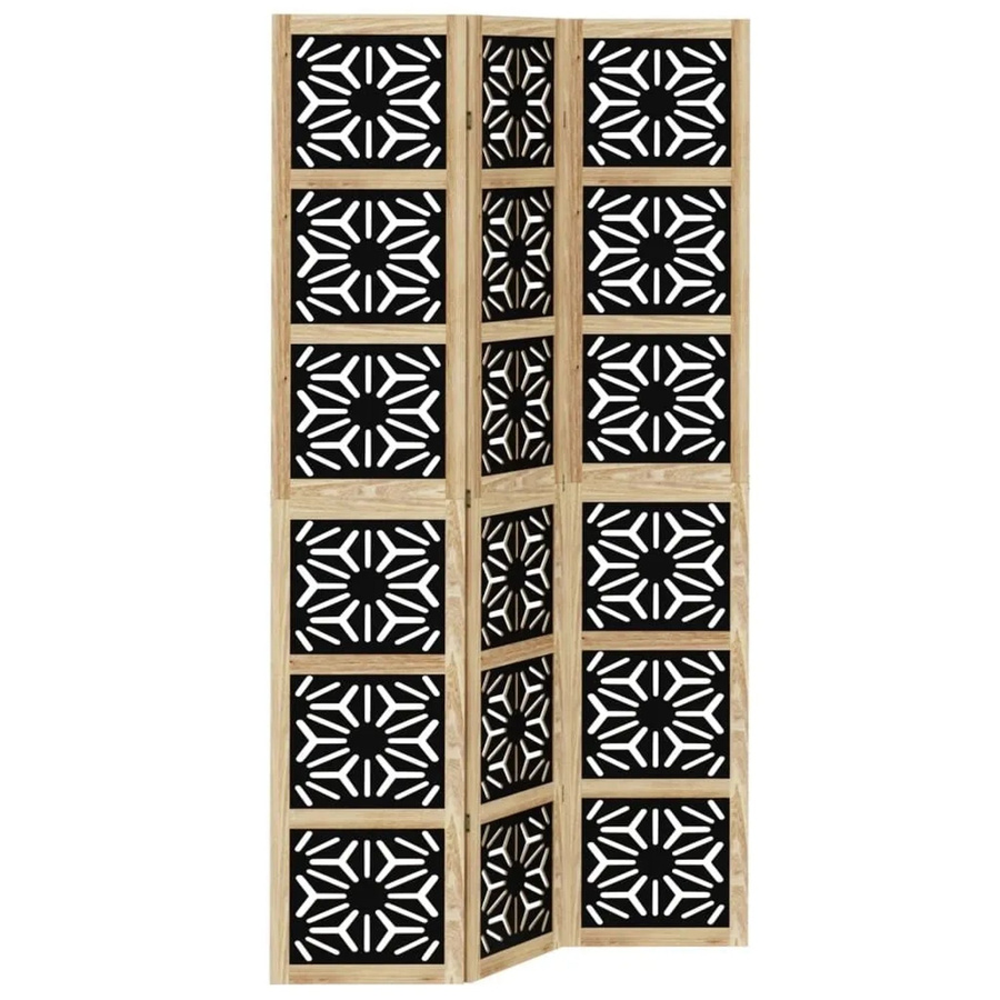 vidaXL 3-teiliger Raumteiler aus Paulownia-Massivholz in Braun und Schwarz mit geometrischem Design, H x B x T: 180 x 110 x 200 cm - Bild 2