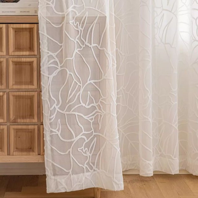 WPKIRA Jacquard-Vorhang in Weiß und Transparent, minimalistischer Sichtschutz für Wohnzimmer und Schlafzimmer - Bild 1