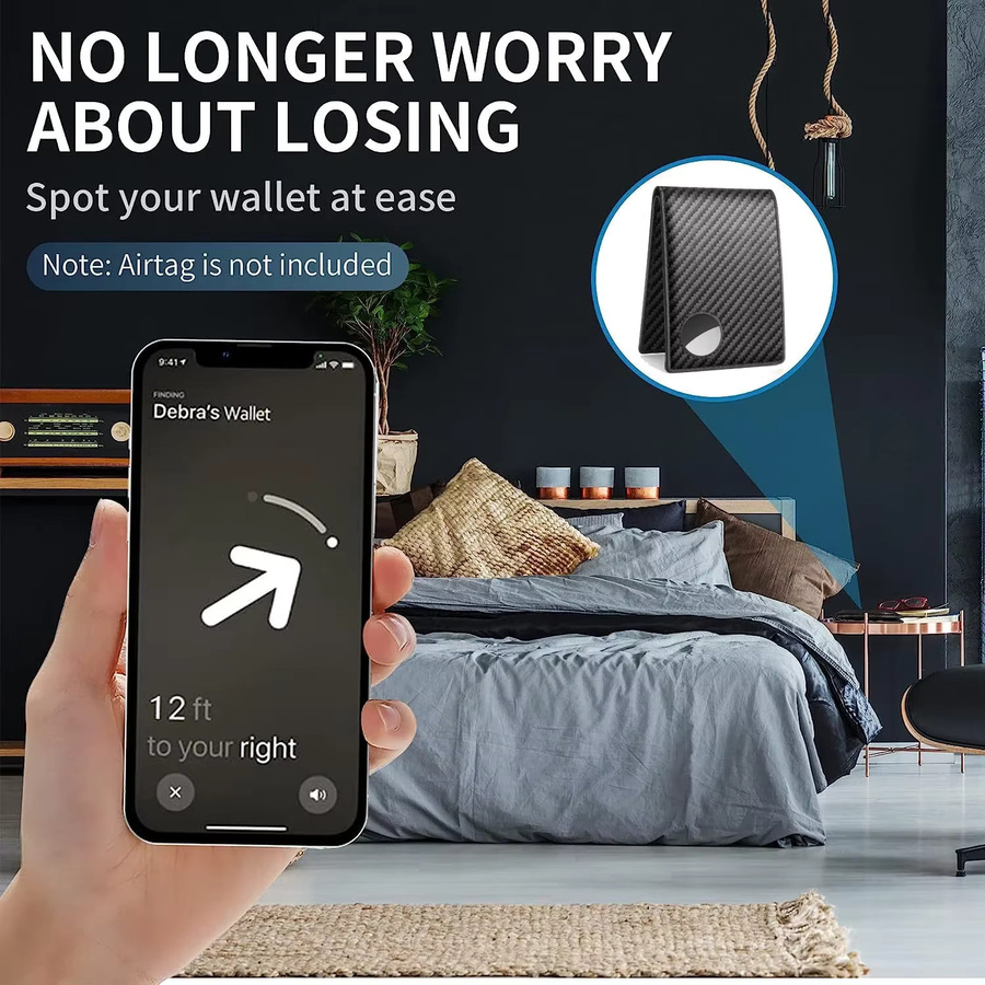 Apple AirTag Kreditkartenetui für Herren mit RFID-Schutz aus Karbonfaser in Schwarz - Bild 5