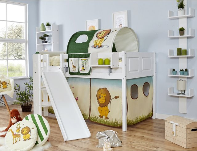 TiCAA Podestbett Ekki aus Massivholz in Buche Weiß im Country-Design für das Kinderzimmer - Bild 1