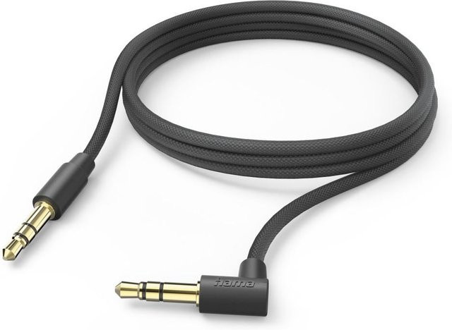 Hama Aux-Kabel mit 3,5 mm Klinkenstecker und 90 Grad Winkelstecker, Schwarz, 2,0 m - Bild 1