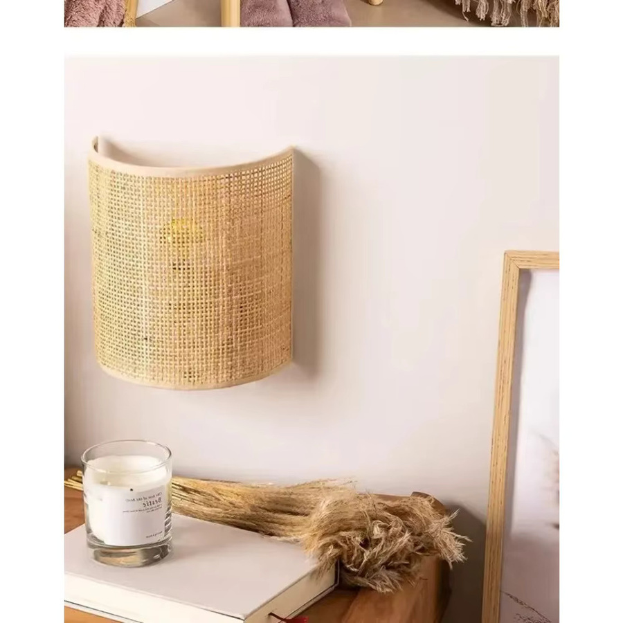 JOYINLED Rattan-Wandleuchte in Beige, LED-Wandlampe im Bauernhaus-Stil für Schlafzimmer, Flur und Badezimmer - Bild 2