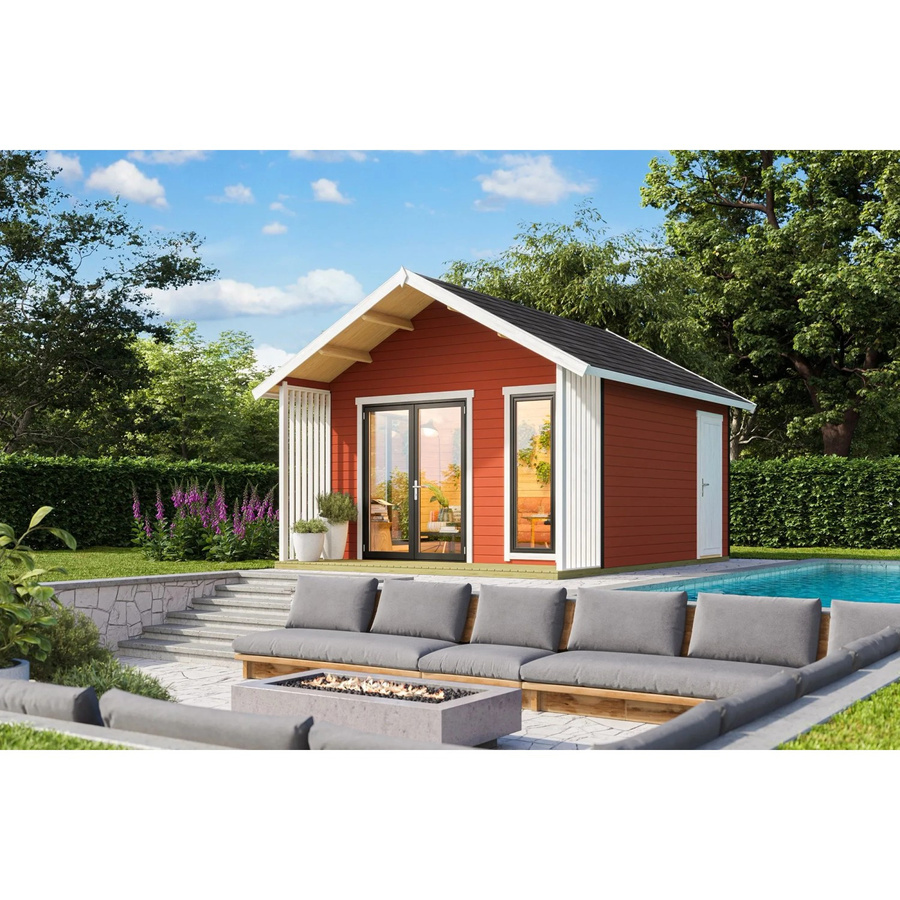 Lasita Blockbohlenhaus Murano Gartenhaus mit Satteldach in Schwedenrot, B/H/T: 448,5 x 330,6 x 520 cm - Bild 2