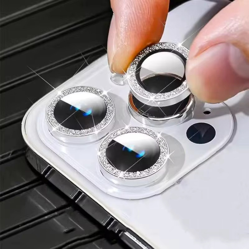 3 Stück Blitzaufkleber Kamera-Schutzfolie aus gehärtetem Glas für iPhone 16 15 14 13 12 11 Pro Max Plus Mini in Silber - Bild 2