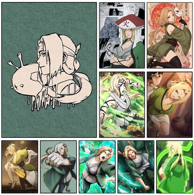 Naruto Tsunade Anime Poster als Vintage Wandkunst Illustration in Mehrfarbig - Bild 1