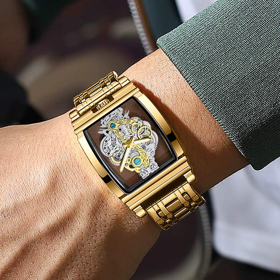BINBOND Armbanduhr Quarz, Edelstahl, Gold, Herren, Rechteckig - Bild 4