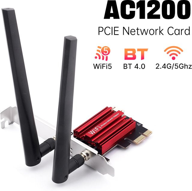 FENVI WiFi 5 PCIe WLAN Adapter mit Bluetooth 4.0, Dualband 2,4 GHz/5 GHz, 1200 Mbit/s, 802.11ac Netzwerkkarte für Desktop PC, Farbe: Rot - Bild 1